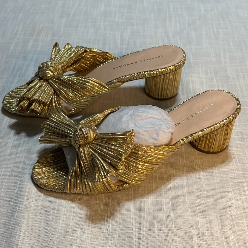 Loeffler Randall Gold Metallic Bow Mules - Picture 2 of 10